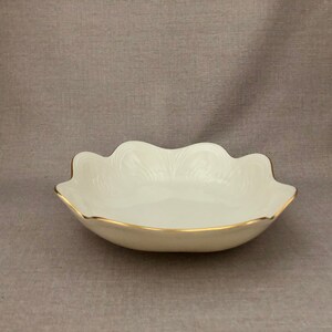 LENOX Embossed Ivory China Bowl: Scalloped Gold Trim, Made in USA
