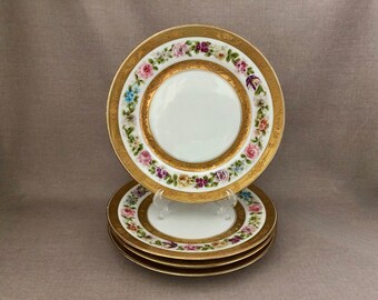 Pink with Gold Black Knight Floral medal Hohenberg Bavaria PINK Floral Dessert plate