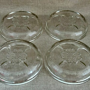 SET of 4 Hazel Atlas Mid Century American Collectible Fleur De Lis Clear GLASS COASTERS Collectible Home and Entertaining Gift image 2