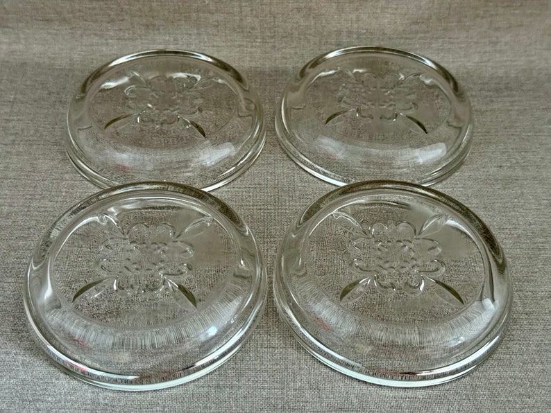 SET of 4 Hazel Atlas Mid Century American Collectible Fleur De Lis Clear GLASS COASTERS Collectible Home and Entertaining Gift image 2