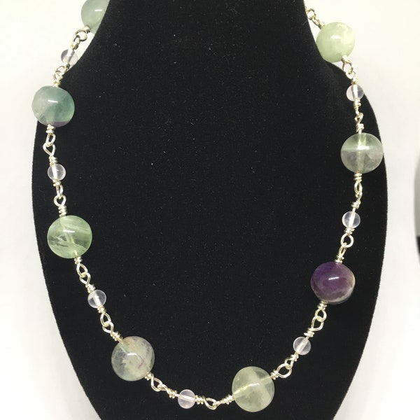 Fluorite and quartz Roman style wire necklace SCA historical recreation