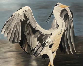 The Diva, Grey Heron, oil painting