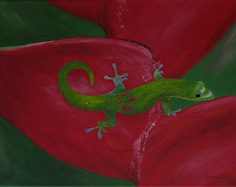 Gecko Lizard Oil Painting (12" x 16")