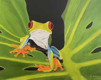 Red Eyed Tree Frog Oil Painting (12" x 16")