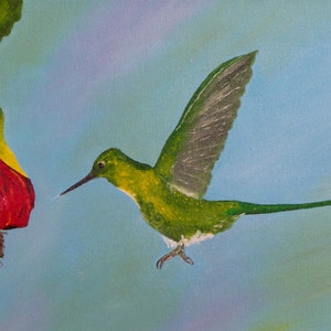 Hummingbird Oil Painting 8 x 16 image 1