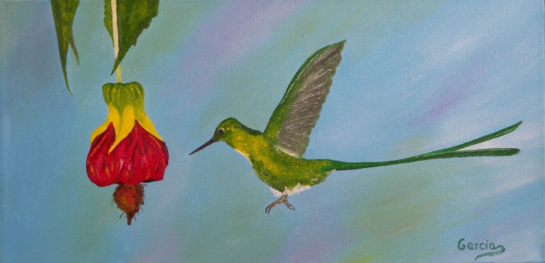 Hummingbird Oil Painting 8 x 16 image 1