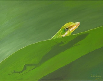 Anole Lizard Oil Painting (12" x 16")