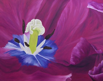 Tulip Oil Painting, Flower Painting, Original Oil Painting - "Sumptuous Tulip" (24" x 48")