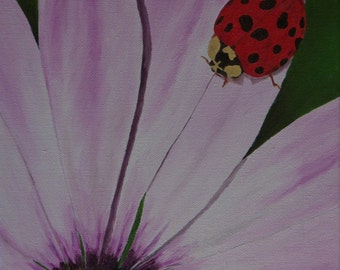 Ladybug Oil Painting, Ladybug Painting, Bug, Original Oil Painting, Flower - "Sitting Lady" (9" x 12")