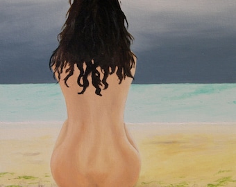 Female Nude Oil Painting, Nude, Original Oil Painting, Stormy (11" x 14" x 3/4")