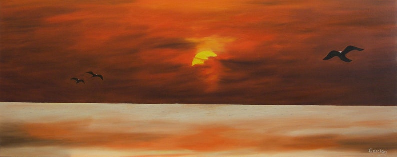 Florida Sunset Oil Painting 16 x 40 image 1