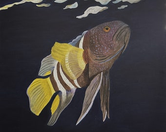 Eastern Devilfish Oil Painting, Devilfish on Black Background, Original Oil Painting, Fish Reflections - Eastern Devilfish (20" x 20")