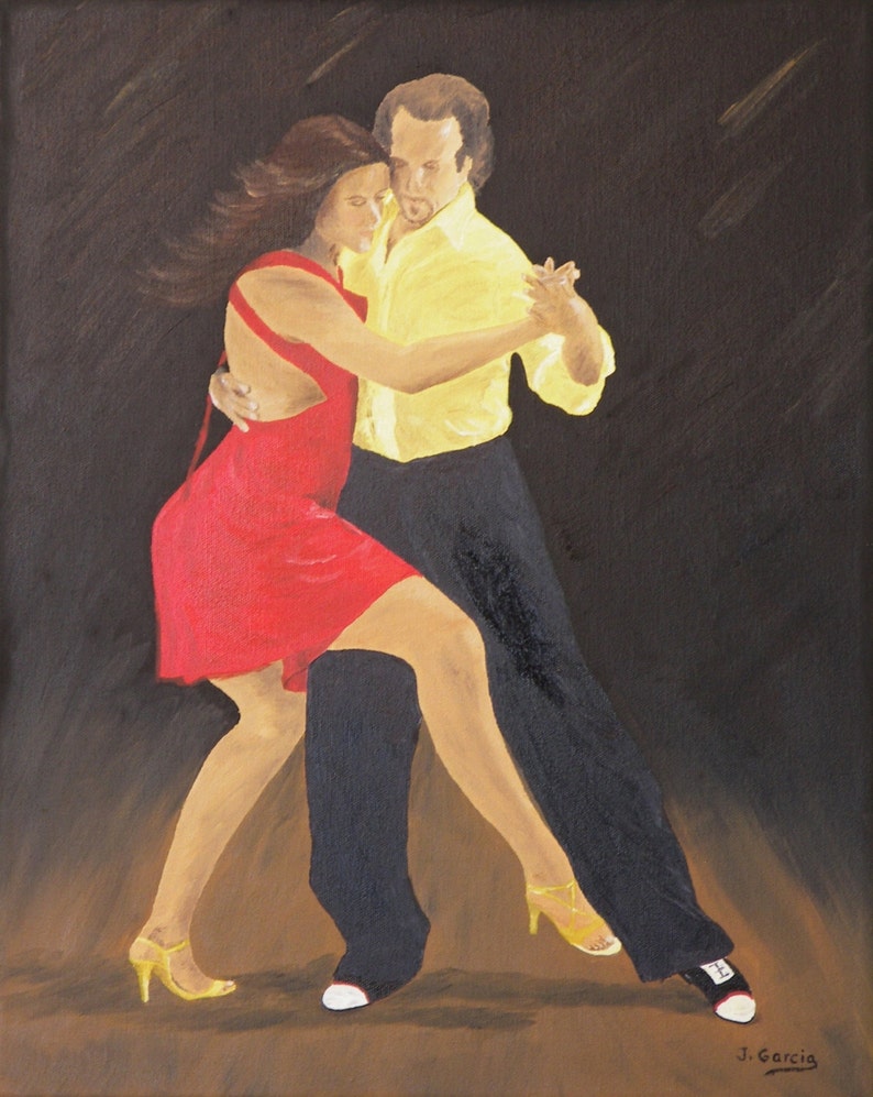 Tango Dancers Oil Painting 16 x 20 Framed image 1