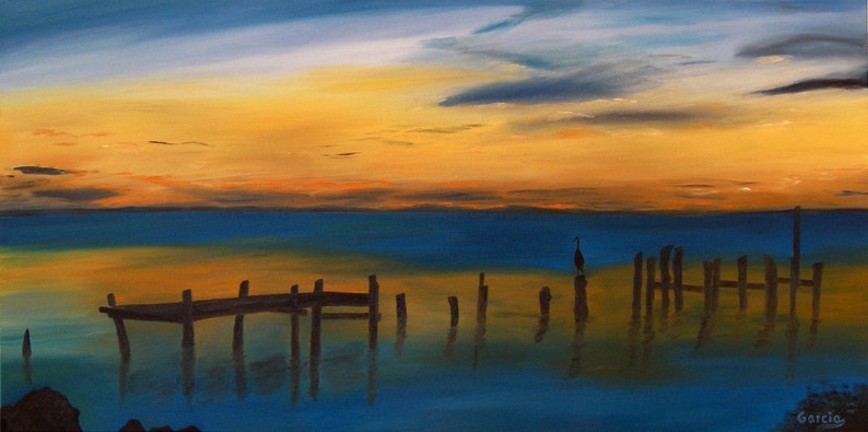 Florida Sunset Oil Painting 16 x 40 image 3