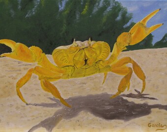 Crab Oil Painting, Cuban Crab,Original Oil Painting - &quot;Not So Calm Cuban Crab&quot; (12&quot; x 16&quot;)