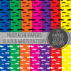 Mustache Digital Paper, Paper Pack, Digital Scrapbooking, Mustache Designs, Digital Mustache, Printable Paper, Digital Collage
