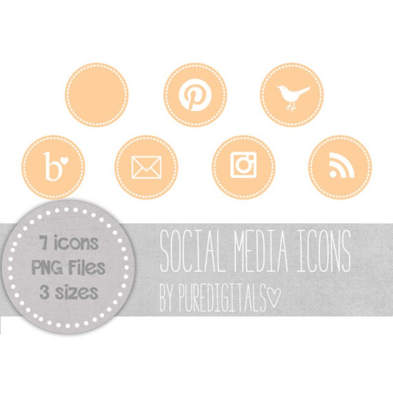 Peach Blog Buttons, Peach Social Media Icons, Cute Social Media Buttons, Peach Blog Icons, Website Icons image 1