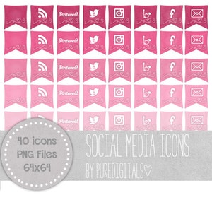 Pink Social Media Icons, Blog Buttons, Social Media Buttons, Cute Social Media Buttons, Pink Blog Buttons, Website Icons