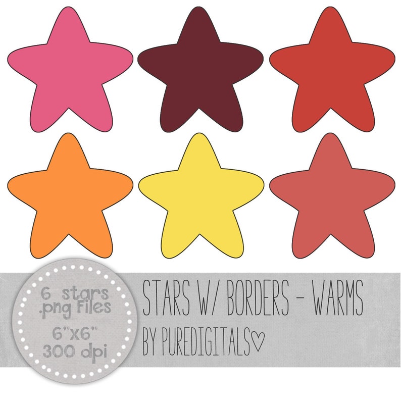 Stars Clip Art, Stars PNG, Sold Hearts, Digital Scrapbooking