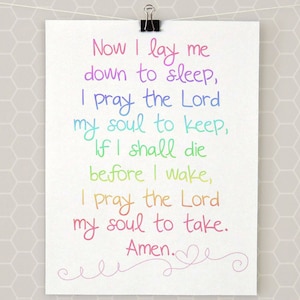 Now I Lay Me Down Printable, Nursery Wall Art, Baby Room Art, Digital Printable, Prayer Printable, DIY Printable