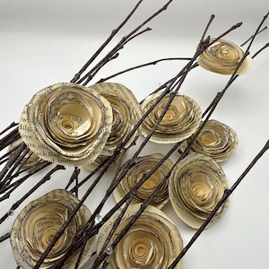 Vintage Book Page Rolled Roses Flowers 12 pack, Junk Journal, Altered Art, Scrapbooking, Crafting