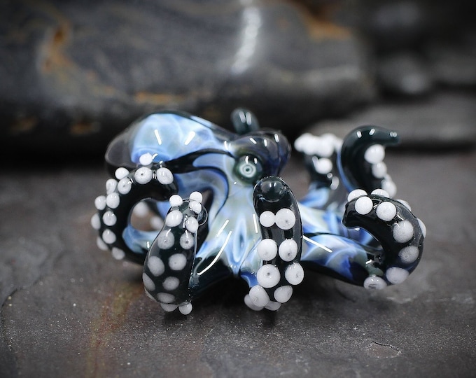 The Little Fade to Black Kraken Collectible Wearable Boro Glass Octopus Necklace / Sculpture Made to Order