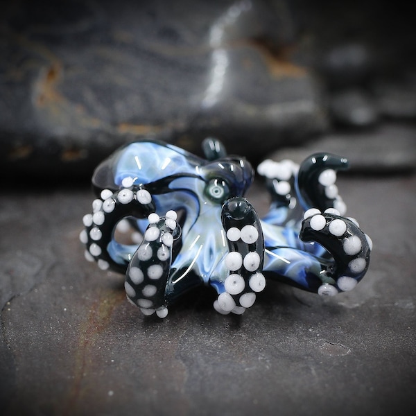 Boro Glass Octopus Necklace: Fade to Black Kraken, Wearable Sculpture