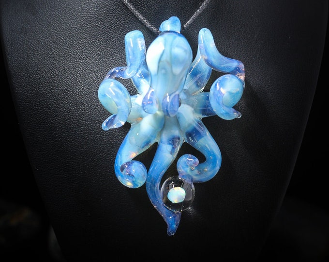 The Blue Kydro Opal Catcher Kraken Collectible Wearable Boro Glass Octopus Necklace / Sculpture Made to Order