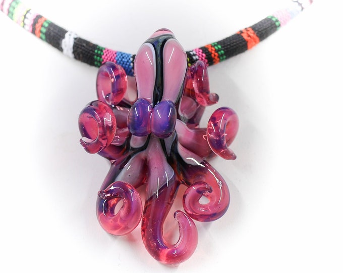 The Dark Tribal Kracken Collectible Wearable  Boro Glass Octopus Necklace - Made to Order