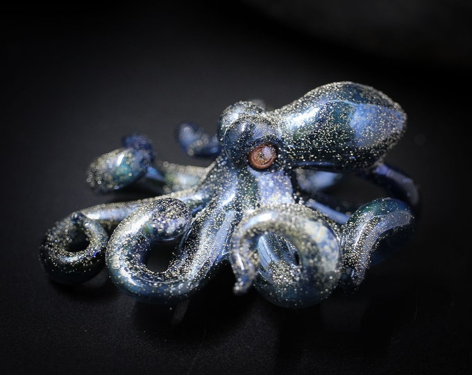 The Silver Stars Lustrous Blue Kraken Collectible Wearable Boro Glass Octopus Necklace / Sculpture - Made to Order