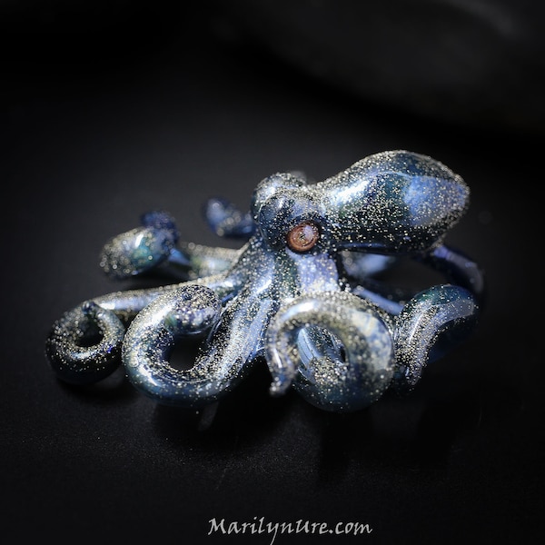 The Silver Stars Lustrous Blue Kraken Collectible Wearable Boro Glass Octopus Necklace / Sculpture - Made to Order