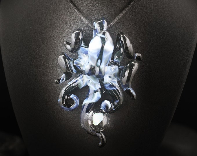 The Fade to Black Opal Catcher Kraken Collectible Wearable Boro Glass Octopus Necklace / Sculpture Made to Order