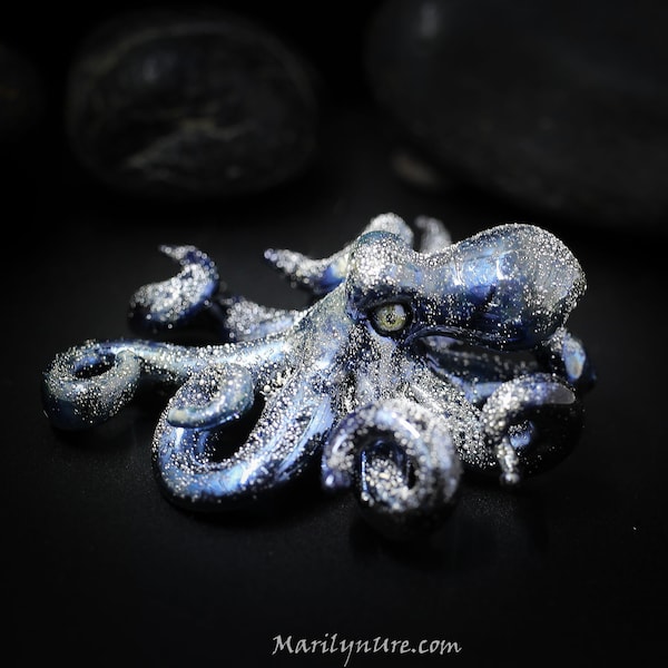 The Silver Stars Dark Plum Kraken Collectible Wearable Boro Glass Octopus Necklace / Sculpture