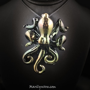 The Black Gold Kraken Collectible Wearable  Boro Glass Octopus Necklace / Sculpture Made to Order