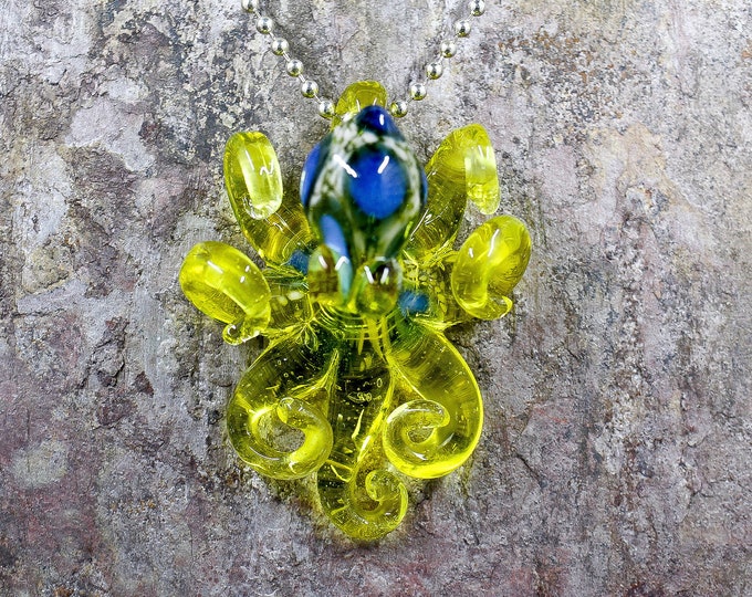 The Sunny Yellow Kraken Collectible Wearable Boro Glass Octopus Necklace / Sculpture