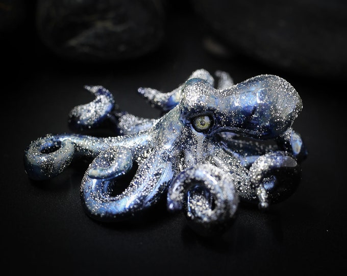 The Silver Stars Dark Plum Kraken Collectible Wearable Boro Glass Octopus Necklace / Sculpture