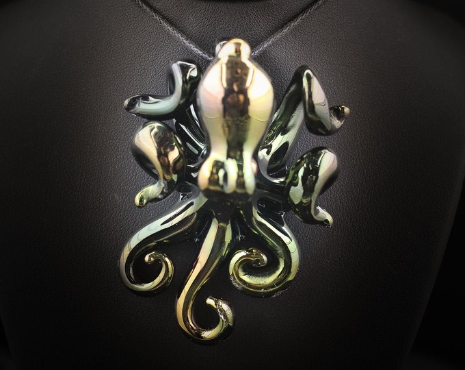 The Black Gold Kraken Collectible Wearable  Boro Glass Octopus Necklace / Sculpture Made to Order
