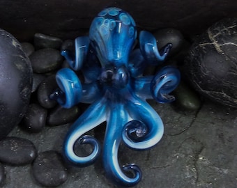 The Lustrous Blue Alien Kraken Collectible Wearable Boro Glass Octopus Necklace / Sculpture  Made to Order