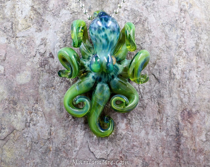 The Green Magic Kraken Collectible Wearable Boro Glass Octopus Necklace / Sculpture Made to Order