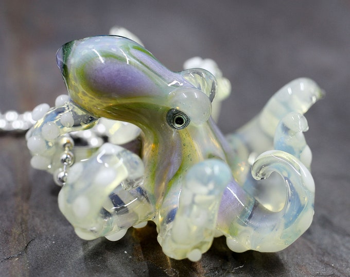 The Little Firefly Kraken Collectible Wearable Boro Glass Octopus Necklace / Sculpture - Made to Order