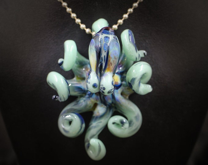The Minty Fresh Kraken Collectible Wearable  Boro Glass Octopus Necklace / Sculpture - Made to order