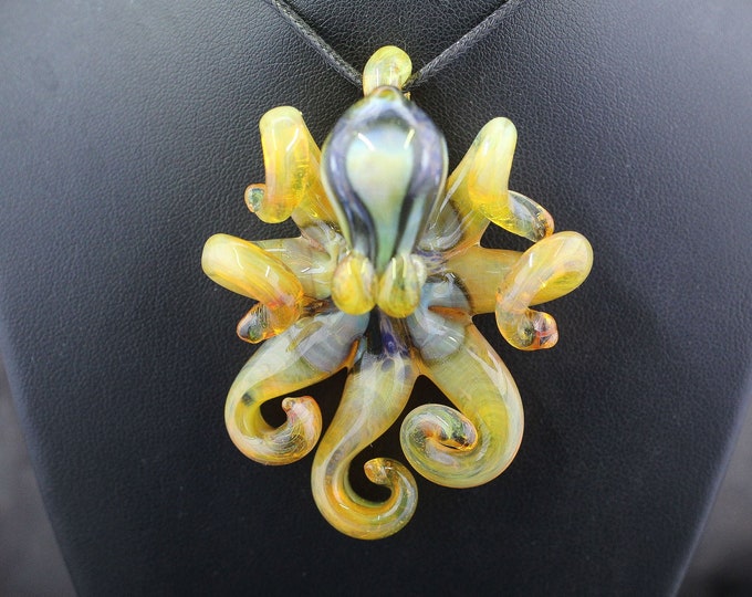 The Sunshine Yellow Kraken Collectible Wearable Boro Glass Octopus Necklace / Sculpture - Made to Order