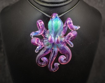 The Lunar Telemagenta Kraken Collectible Wearable  Boro Glass Octopus Necklace / Sculpture -Made to Order