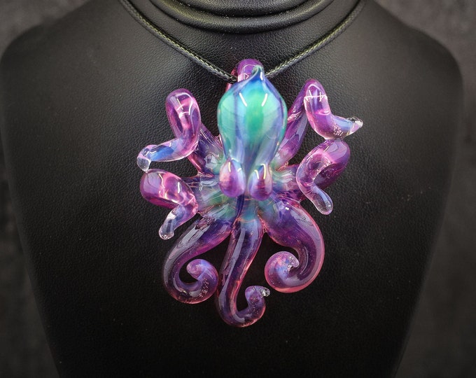 The Lunar Telemagenta Kraken Collectible Wearable  Boro Glass Octopus Necklace / Sculpture -Made to Order