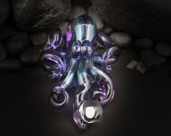 Collier de pieuvre en verre Boro portable Kraken, Opal Catcher d'Ashton / Sculpture réalisée sur commande