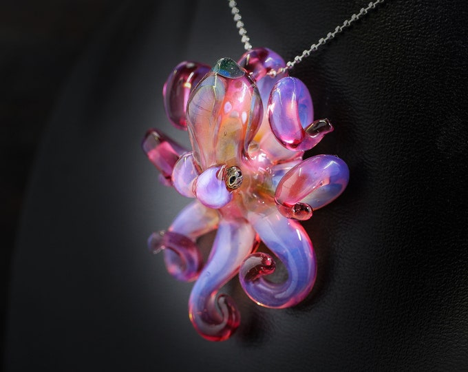 The Blood Moon Kraken Collectible Wearable  Boro Glass Octopus Necklace / Sculpture Made to Order