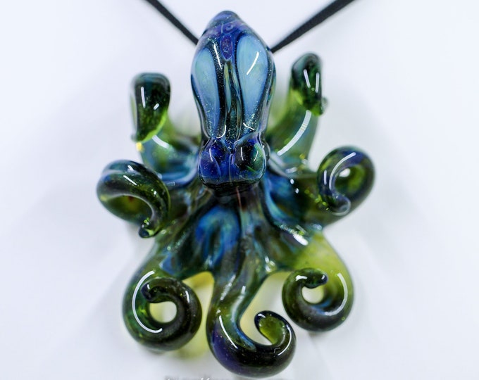 The Green Ion Kracken Collectible Wearable  Boro Glass Octopus Necklace / Sculpture - Made to Order