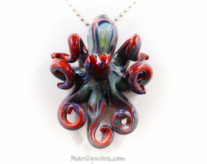 The Deadly Redspot Kraken Collectible Wearable  Boro Glass Octopus Necklace / Sculpture - Made to order