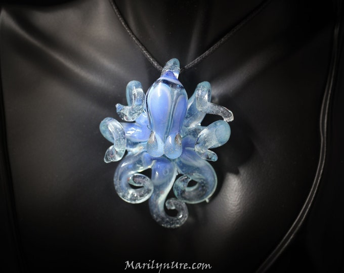 The Blue Dust Nimbus Kraken Collectible Wearable  Boro Glass Octopus Necklace / Sculpture Made to Order