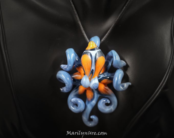 The Sunset Kraken Collectible Wearable  Boro Glass Octopus Necklace / Sculpture - Made to Order